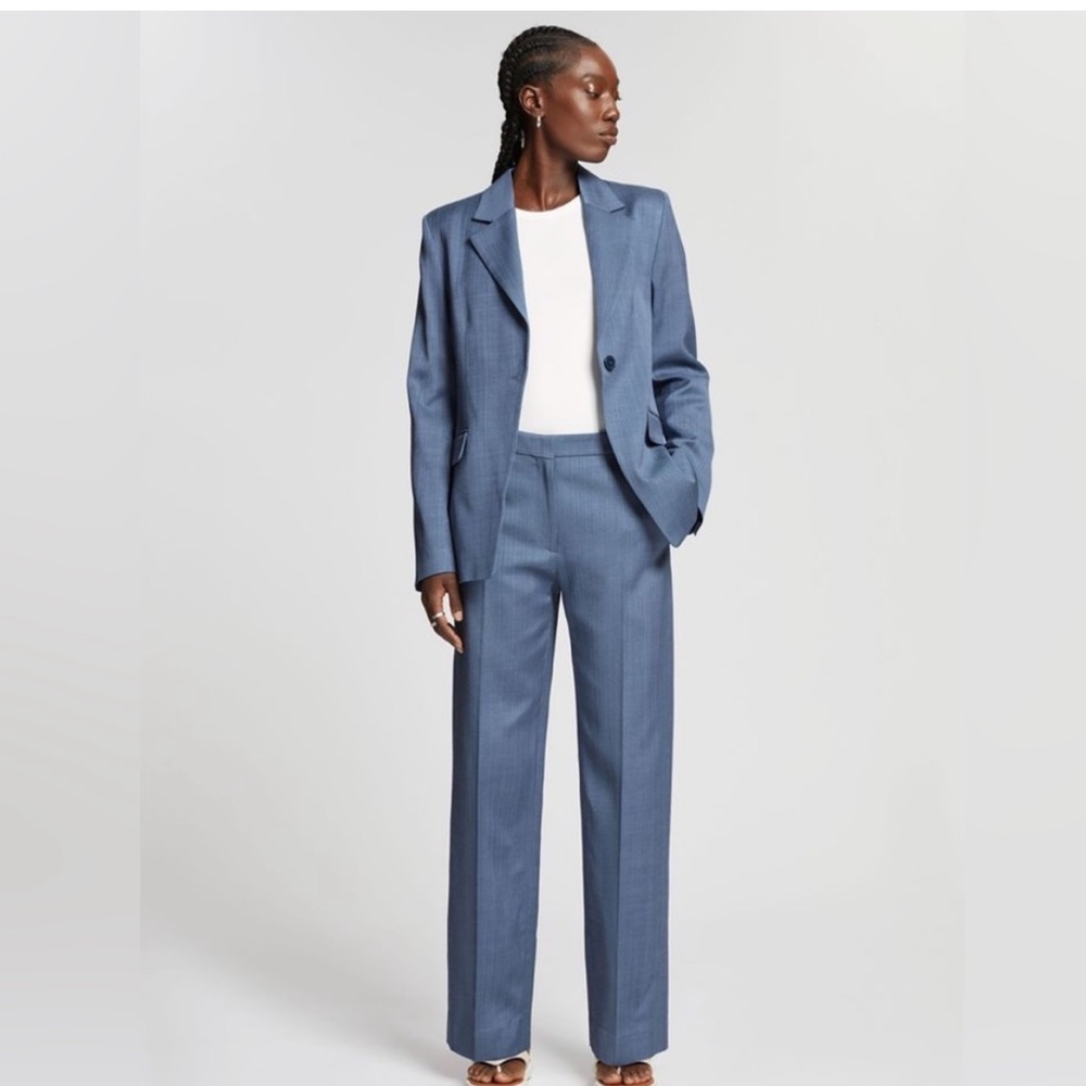 & Other Stories straight leg blue trouser, size US10
